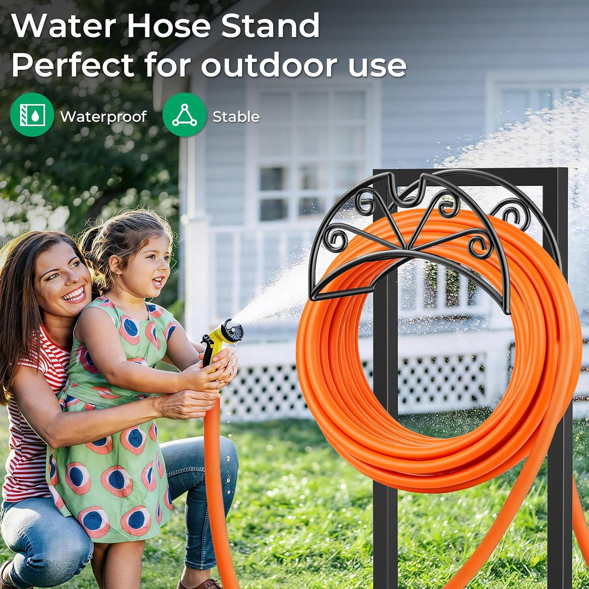 Garden Hose Holder, Heavy Duty Stand for 160FT Hose with 4 Spikes