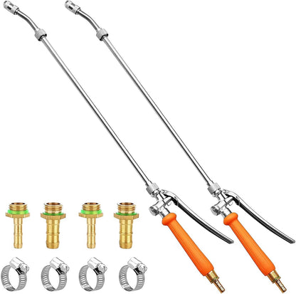 All Metal Sprayer Wand,1/4" & 3/8" & 1/2" Brass Barbs Sprayer Wand Replacement, Built-in Shut Valve Stainless Steel & 2 Hose Clamps