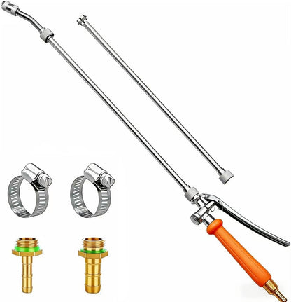 All Metal Sprayer Wand,1/4" & 3/8" & 1/2" Brass Barbs Sprayer Wand Replacement, Built-in Shut Valve Stainless Steel & 2 Hose Clamps