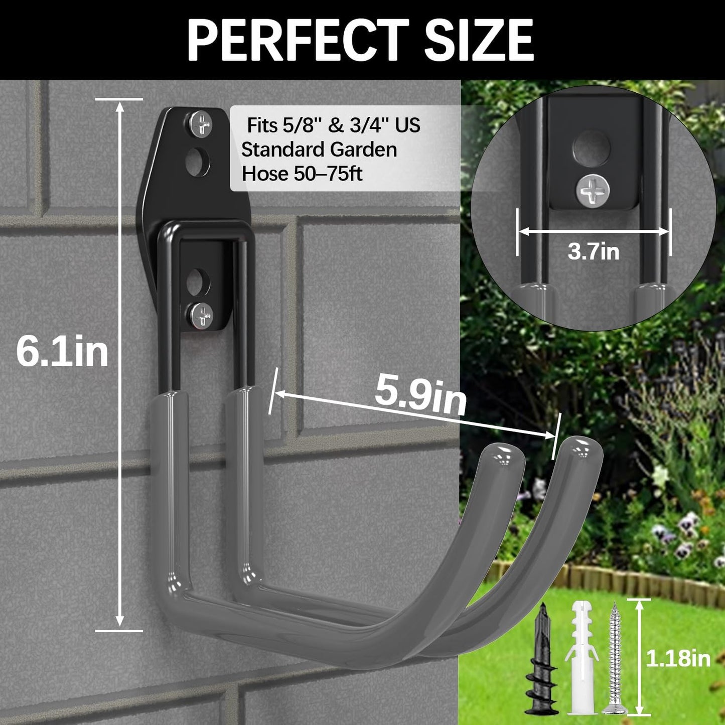 Garden Hose Holder Wall Mount,4 Pack Solid Steel 3.9 Inch Hose Hanger