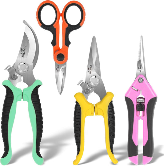 4-Pack Multifunctional Garden Scissors Set- Stainless Steel Pruning &Floral Shears with One-Piece Handle Blades for Tree Pruning, Flower Trimming, and Fruit Picking Tasks at Home&Garden Tool.