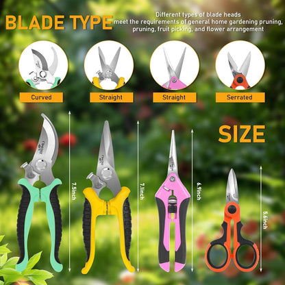 4-Pack Multifunctional Garden Scissors Set- Stainless Steel Pruning &Floral Shears with One-Piece Handle Blades for Tree Pruning, Flower Trimming, and Fruit Picking Tasks at Home&Garden Tool.