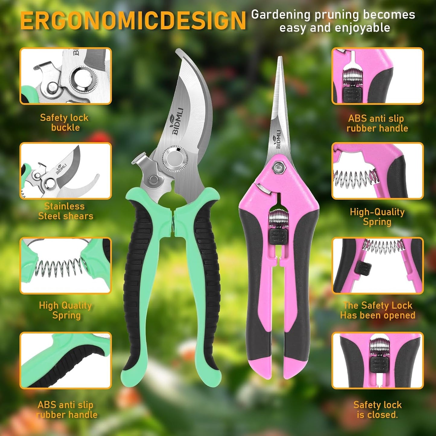 4-Pack Multifunctional Garden Scissors Set- Stainless Steel Pruning &Floral Shears with One-Piece Handle Blades for Tree Pruning, Flower Trimming, and Fruit Picking Tasks at Home&Garden Tool.