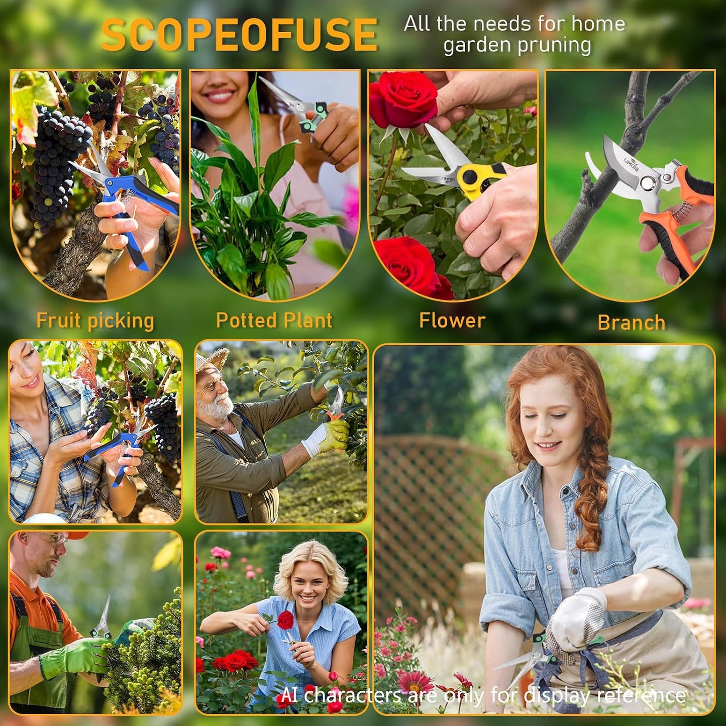 4-Pack Multifunctional Garden Scissors Set- Stainless Steel Pruning &Floral Shears with One-Piece Handle Blades for Tree Pruning, Flower Trimming, and Fruit Picking Tasks at Home&Garden Tool.