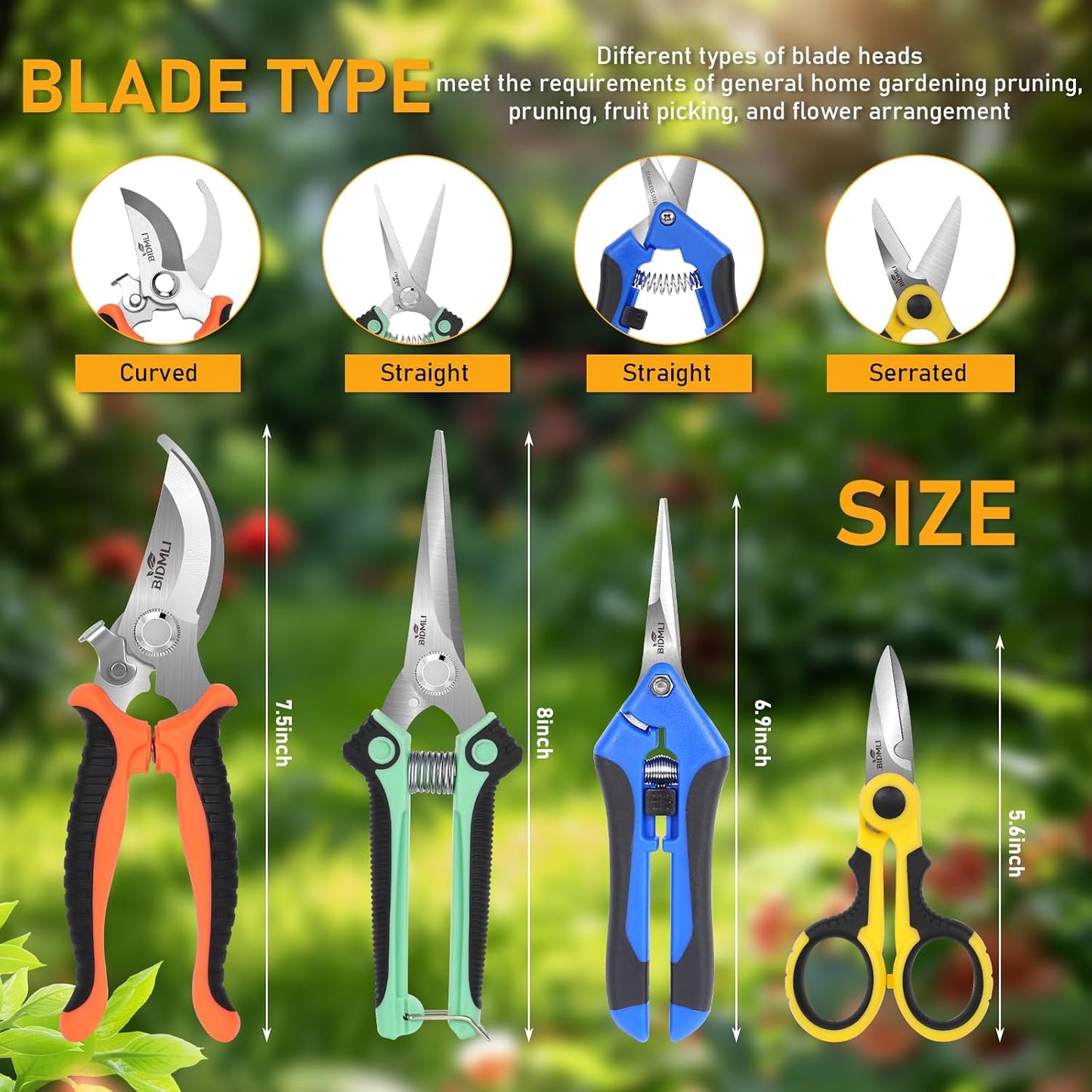 4-Pack Multifunctional Garden Scissors Set- Stainless Steel Pruning &Floral Shears with One-Piece Handle Blades for Tree Pruning, Flower Trimming, and Fruit Picking Tasks at Home&Garden Tool.