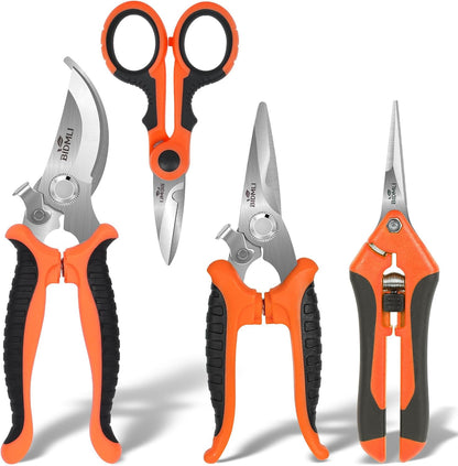 4-Pack Multifunctional Garden Scissors Set- Stainless Steel Pruning &Floral Shears with One-Piece Handle Blades for Tree Pruning, Flower Trimming, and Fruit Picking Tasks at Home&Garden Tool.
