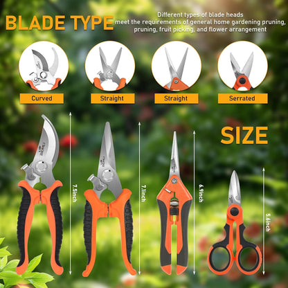 4-Pack Multifunctional Garden Scissors Set- Stainless Steel Pruning &Floral Shears with One-Piece Handle Blades for Tree Pruning, Flower Trimming, and Fruit Picking Tasks at Home&Garden Tool.