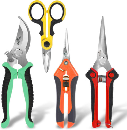 4-Pack Multifunctional Garden Scissors Set- Stainless Steel Pruning &Floral Shears with One-Piece Handle Blades for Tree Pruning, Flower Trimming, and Fruit Picking Tasks at Home&Garden Tool.