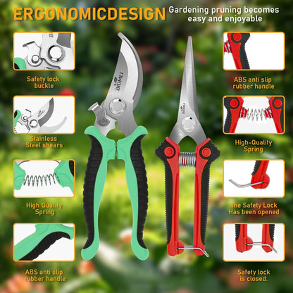 4-Pack Multifunctional Garden Scissors Set- Stainless Steel Pruning &Floral Shears with One-Piece Handle Blades for Tree Pruning, Flower Trimming, and Fruit Picking Tasks at Home&Garden Tool.