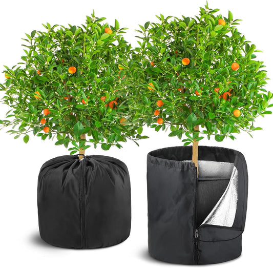 2Pack Plant Pot Covers for Pot Insulation with Drawstring and Zipper, Winter Plant Covers Freeze Protection or Flower Pot, Plants Frost Protect Bags for Keeping Warm(Black-M-17.7x19.6 in)