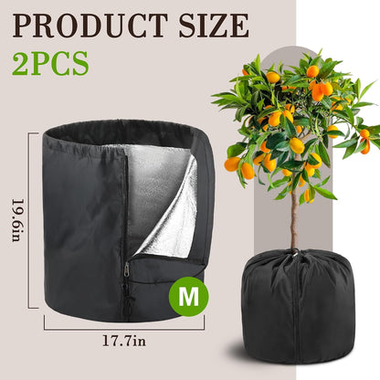 2Pack Plant Pot Covers for Pot Insulation with Drawstring and Zipper, Winter Plant Covers Freeze Protection or Flower Pot, Plants Frost Protect Bags for Keeping Warm(Black-M-17.7x19.6 in)