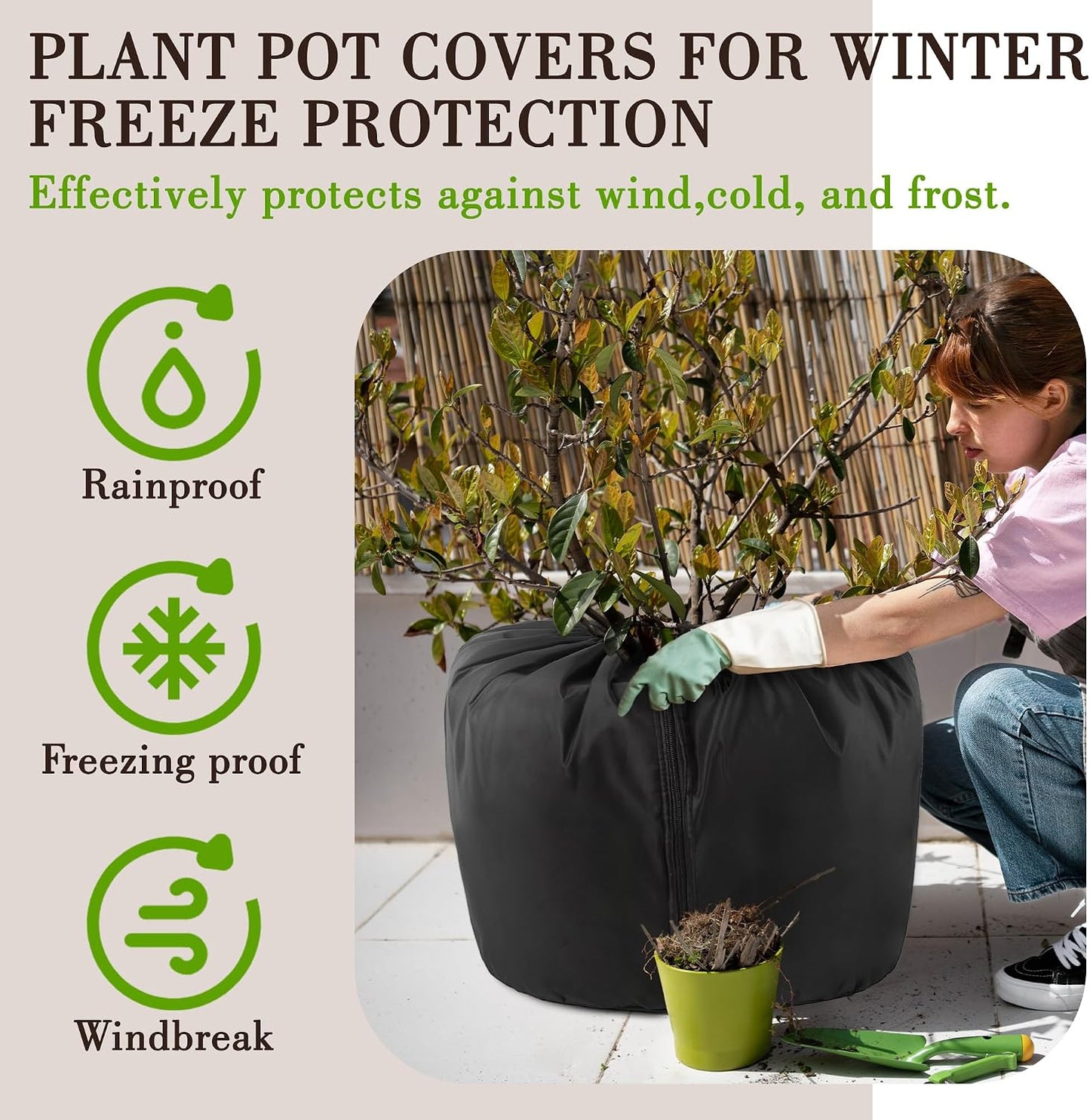 2Pack Plant Pot Covers for Pot Insulation with Drawstring and Zipper, Winter Plant Covers Freeze Protection or Flower Pot, Plants Frost Protect Bags for Keeping Warm(Black-M-17.7x19.6 in)