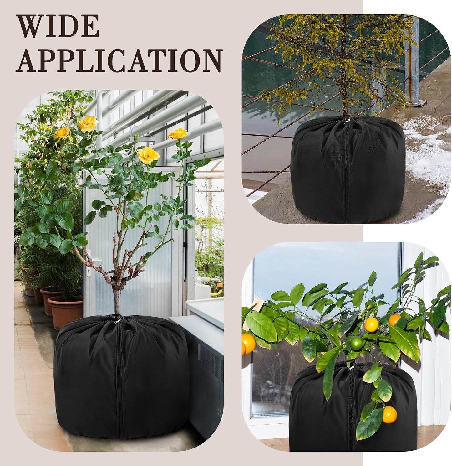 2Pack Plant Pot Covers for Pot Insulation with Drawstring and Zipper, Winter Plant Covers Freeze Protection or Flower Pot, Plants Frost Protect Bags for Keeping Warm(Black-M-17.7x19.6 in)