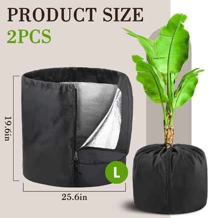 2Pack Plant Pot Covers for Pot Insulation with Drawstring and Zipper, Winter Plant Covers Freeze Protection or Flower Pot, Plants Frost Protect Bags for Keeping Warm(Black-M-17.7x19.6 in)