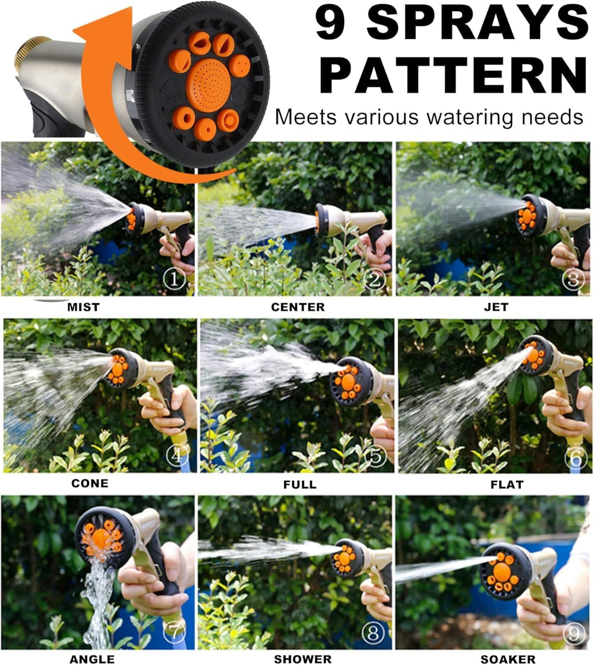 Garden Hose Nozzles Heavy Duty 9 Adjustable Patterns Hose Sprayer Nozzle