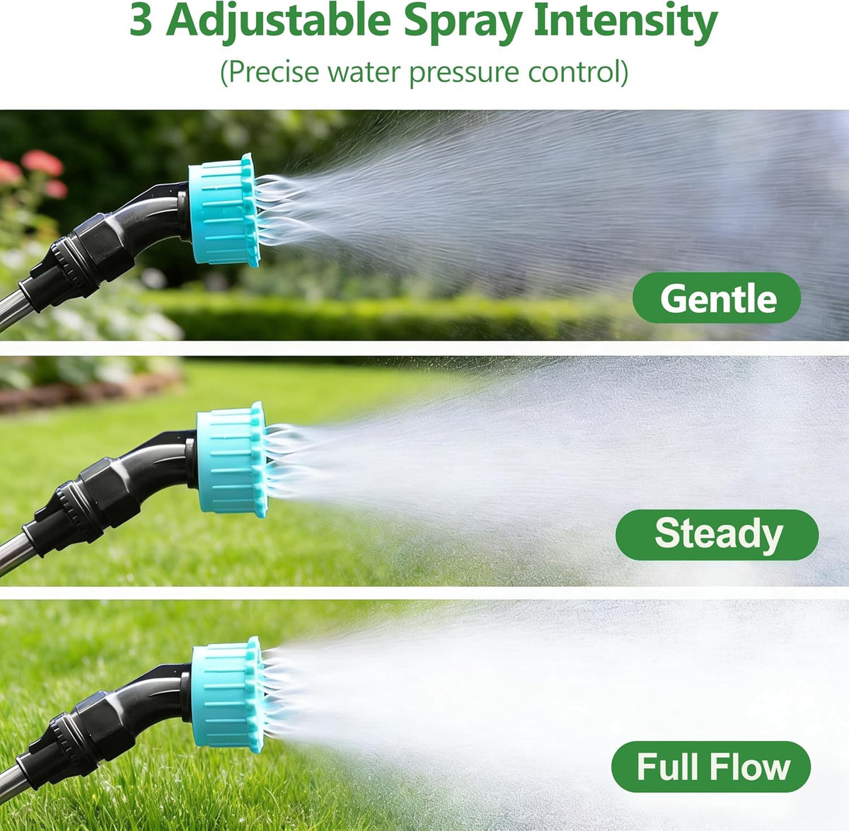 Battery Powered Sprayer Wand,23.6" Electric Sprayer Telescopic Wand with 3 Adjustable Spray Forces Portable Garden Sprayer with 16.4ft Hose 3 Water Hose Nozzle for Lawn and Garden Plant Watering