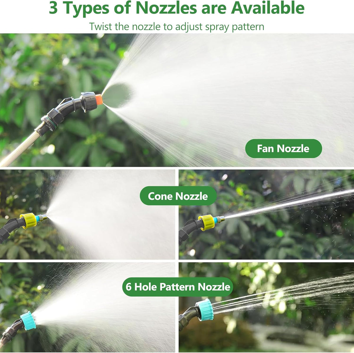 Battery Powered Sprayer Wand,23.6" Electric Sprayer Telescopic Wand with 3 Adjustable Spray Forces Portable Garden Sprayer with 16.4ft Hose 3 Water Hose Nozzle for Lawn and Garden Plant Watering
