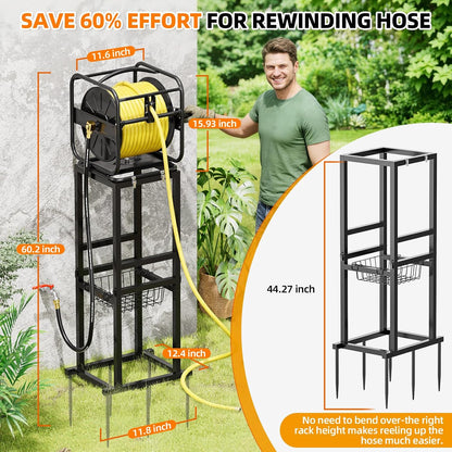 Garden Hose Reel With 100Ft Metal Water Pipe, 360° Rotation Frame