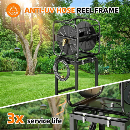 Garden Hose Reel With 100Ft Metal Water Pipe, 360° Rotation Frame