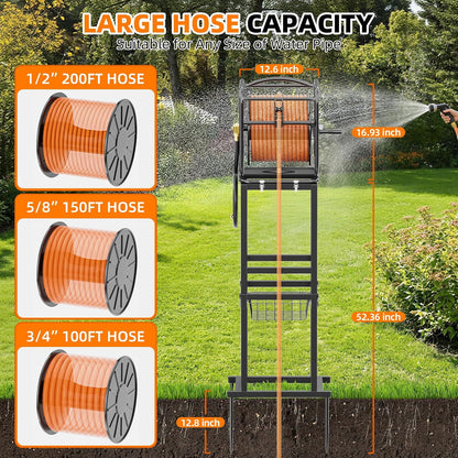 Garden Hose Reel With 100Ft Metal Water Pipe, 360° Rotation Frame