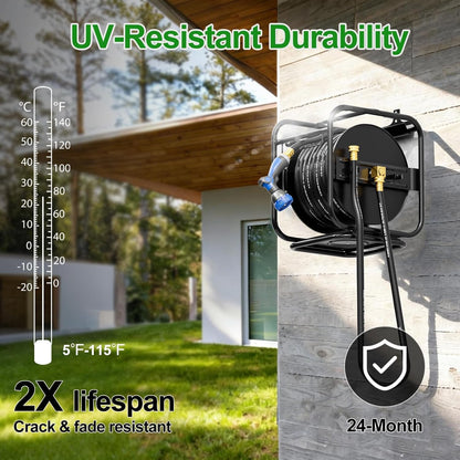 Garden Hose Reel With 100Ft Metal Water Pipe, 360° Rotation Frame