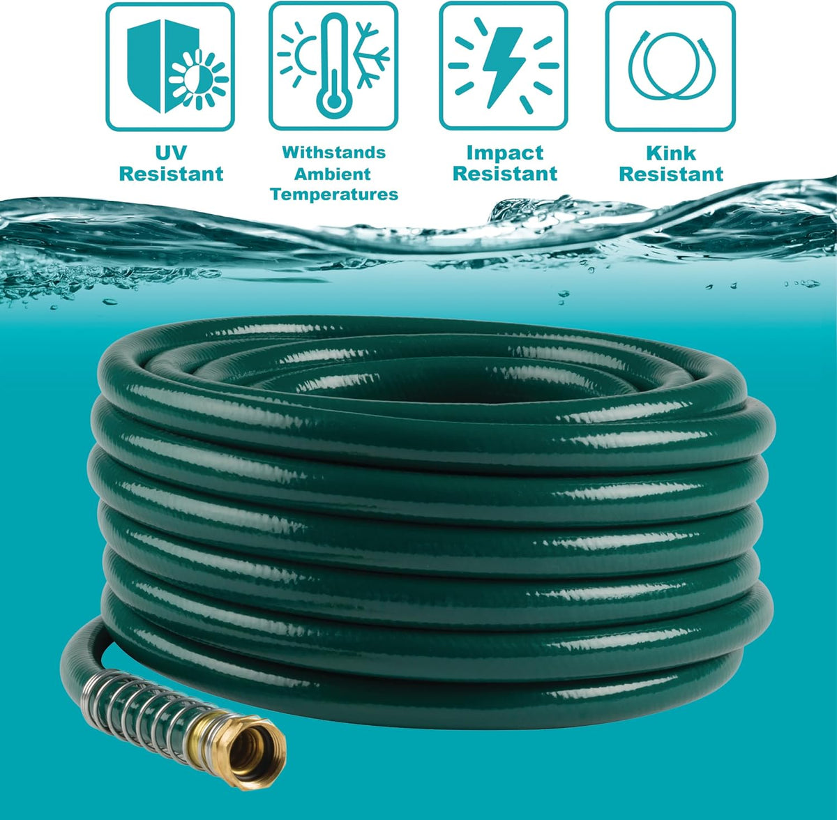 Flexogen 5/8" x 50' Heavy Duty Flexogen Water Hose, Flexible Garden Hose for Vegetable Gardens, Flower Beds, and Lawn Sprinklers
