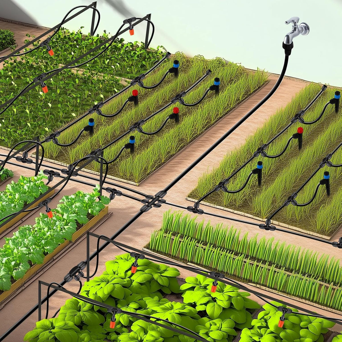 98FT 1/4 Inch 50FT 1/2 Inch Tubing Drip Irrigation System Kit
