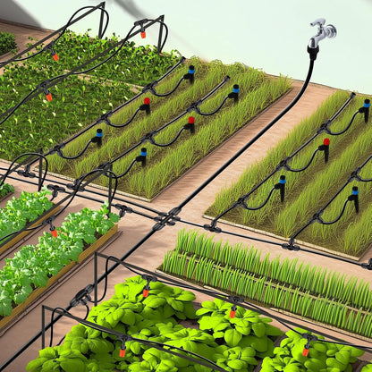 98FT 1/4 Inch 50FT 1/2 Inch Tubing Drip Irrigation System Kit