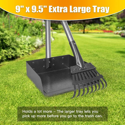 Pooper Scooper, Dog Pooper Scooper Long Handle Stainless Metal Tray and Rake for Medium Small Dogs Heavy Duty Pet Supplies to Use for Grass, Dirt or Gravel