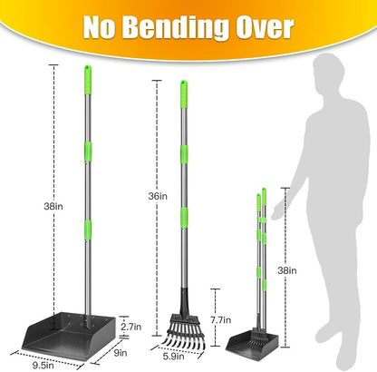 Pooper Scooper, Dog Pooper Scooper Long Handle Stainless Metal Tray and Rake for Medium Small Dogs Heavy Duty Pet Supplies to Use for Grass, Dirt or Gravel