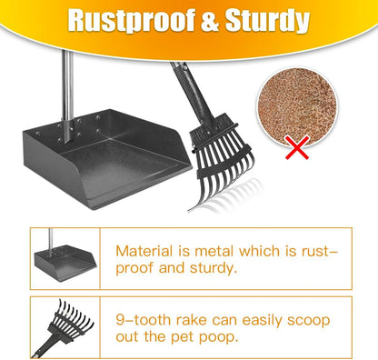 Pooper Scooper, Dog Pooper Scooper Long Handle Stainless Metal Tray and Rake for Medium Small Dogs Heavy Duty Pet Supplies to Use for Grass, Dirt or Gravel