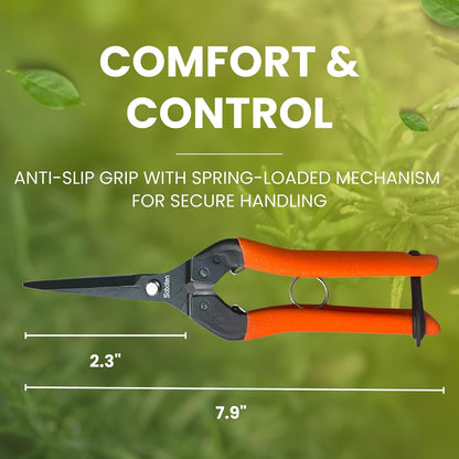 Saboten 7.9" Professional Japanese Harvesting Shears – Straight Blade, Stainless Steel with Fluorine Coating, Spring-Loaded, Ergonomic Grip – , Made in Japan