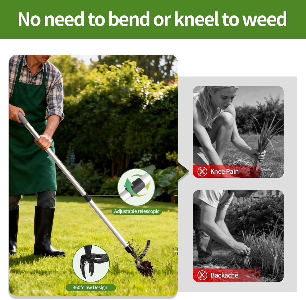 Adjustable Stand Up Weeder, 33-55 Inch, Lightweight Aluminum