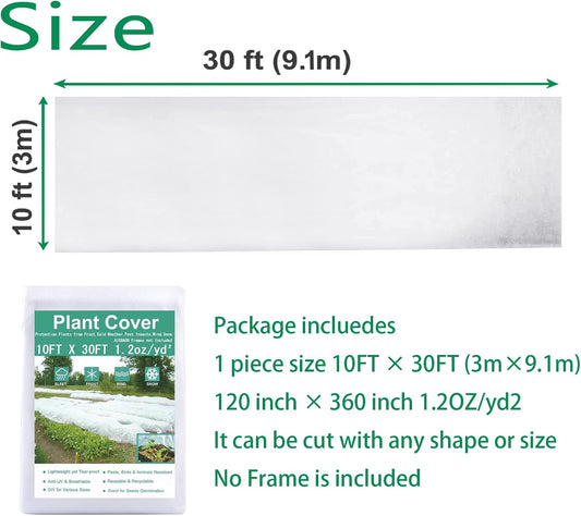 Plant Covers Freeze Protection 10FTX30FT Fabric Plant Blanket Floating Row Cover for Cold Weather Reusable Garden Plant Covers for Winter Frost Protection Sun Pest Protection
