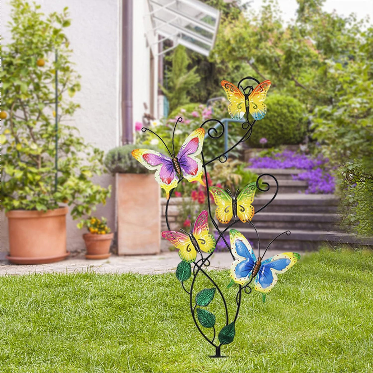 28 Inch Butterfly Garden Stake Decor Metal Wall Art Decoration, Mothers Day Ideal Gifts for Mom, Yard Outdoor Ornaments