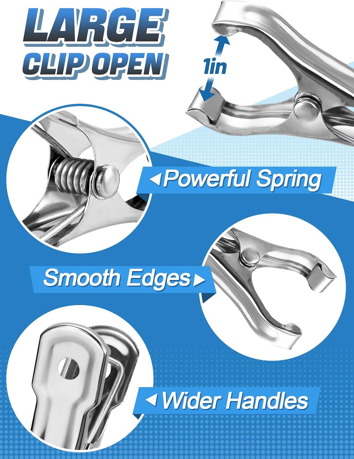 100Pcs Large Open Stainless Steel Garden Clips
