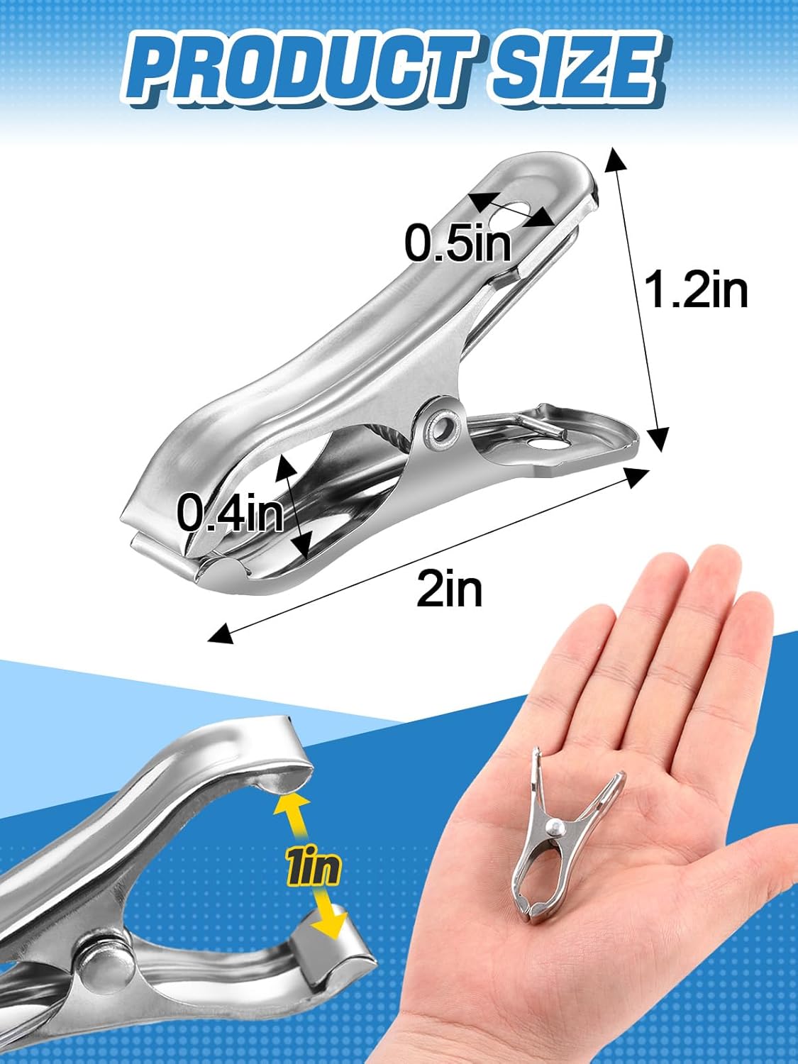100Pcs Large Open Stainless Steel Garden Clips