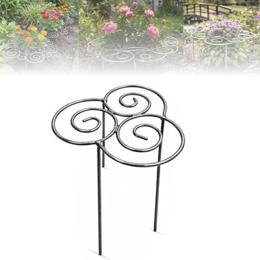 Metal Plant Support Ring, Garden Plants Support Stakes for Flowers Vegetables, Iron Plant Cage, Peony Cage Stand, Flower Hoop, Decorative Grow Through Rings Stackable, Outdoor Orchid Clip
