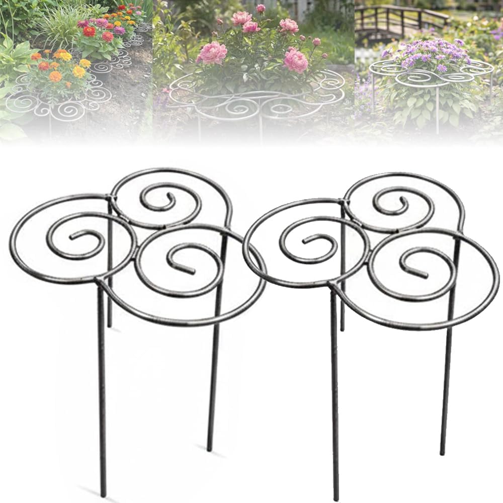Metal Plant Support Ring, Garden Plants Support Stakes for Flowers Vegetables, Iron Plant Cage, Peony Cage Stand, Flower Hoop, Decorative Grow Through Rings Stackable, Outdoor Orchid Clip