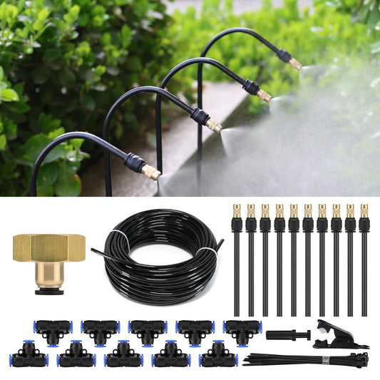 50FT Drip Irrigation System, Complete Garden Watering Kit with Rust-Proof Copper Nozzles - UV Stabilized Flexible Hose for Lawn, Greenhouse, Patio Plants