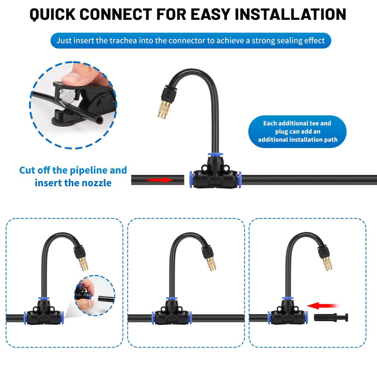 50FT Drip Irrigation System, Complete Garden Watering Kit with Rust-Proof Copper Nozzles - UV Stabilized Flexible Hose for Lawn, Greenhouse, Patio Plants