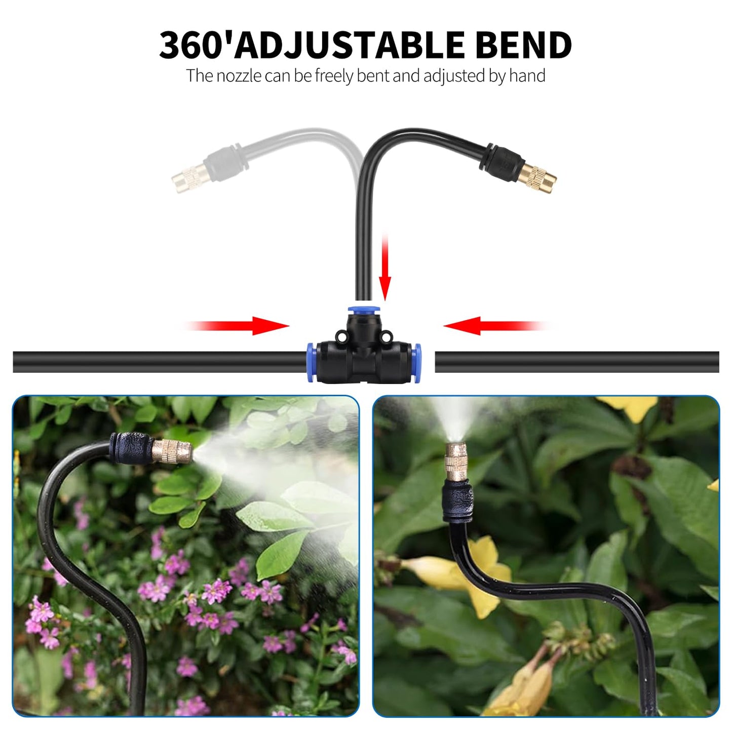 50FT Drip Irrigation System, Complete Garden Watering Kit with Rust-Proof Copper Nozzles - UV Stabilized Flexible Hose for Lawn, Greenhouse, Patio Plants
