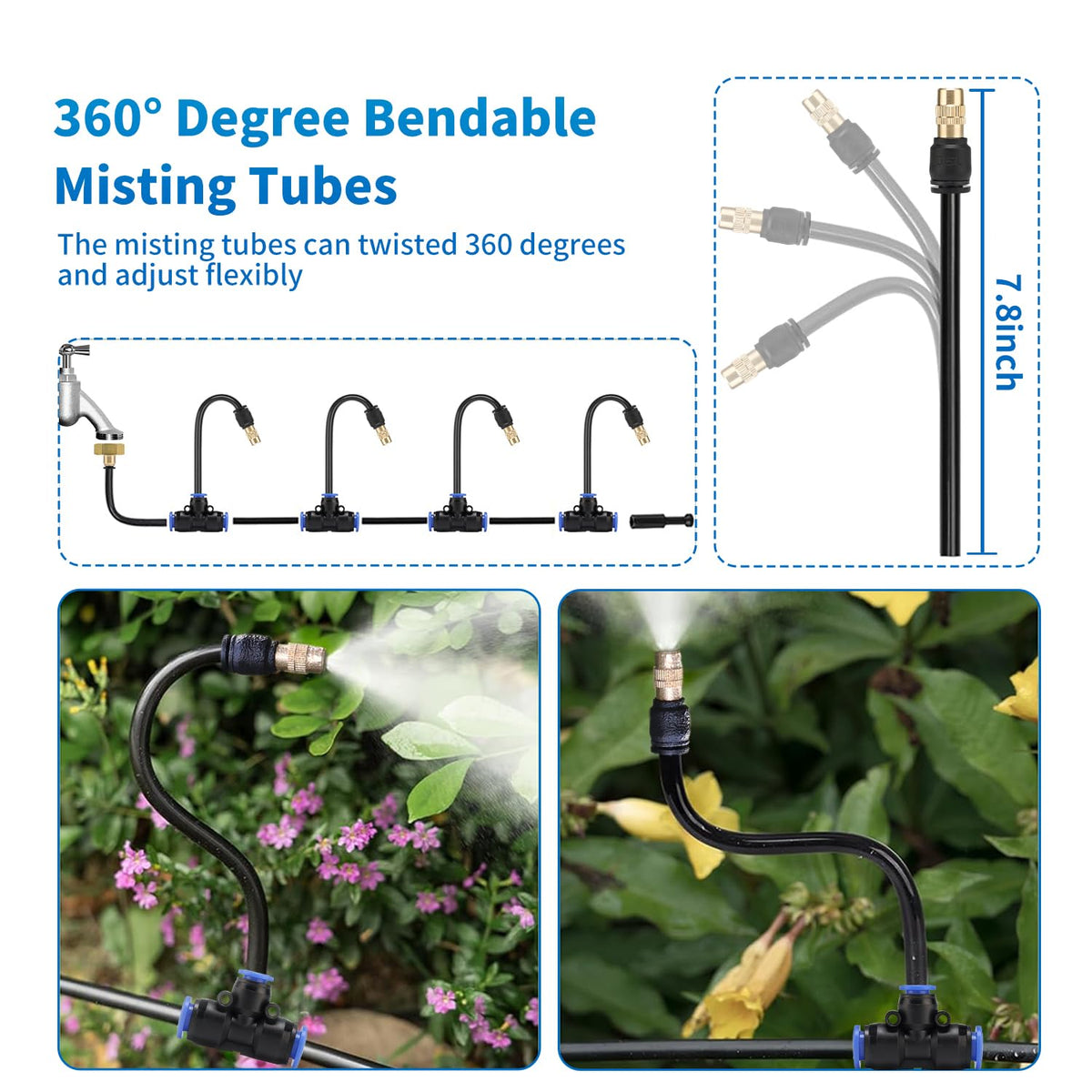 50FT Drip Irrigation System, Complete Garden Watering Kit with Rust-Proof Copper Nozzles - UV Stabilized Flexible Hose for Lawn, Greenhouse, Patio Plants