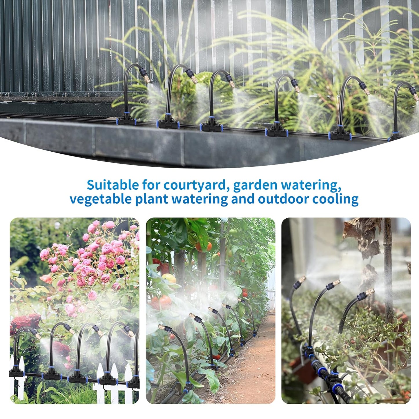 50FT Drip Irrigation System, Complete Garden Watering Kit with Rust-Proof Copper Nozzles - UV Stabilized Flexible Hose for Lawn, Greenhouse, Patio Plants