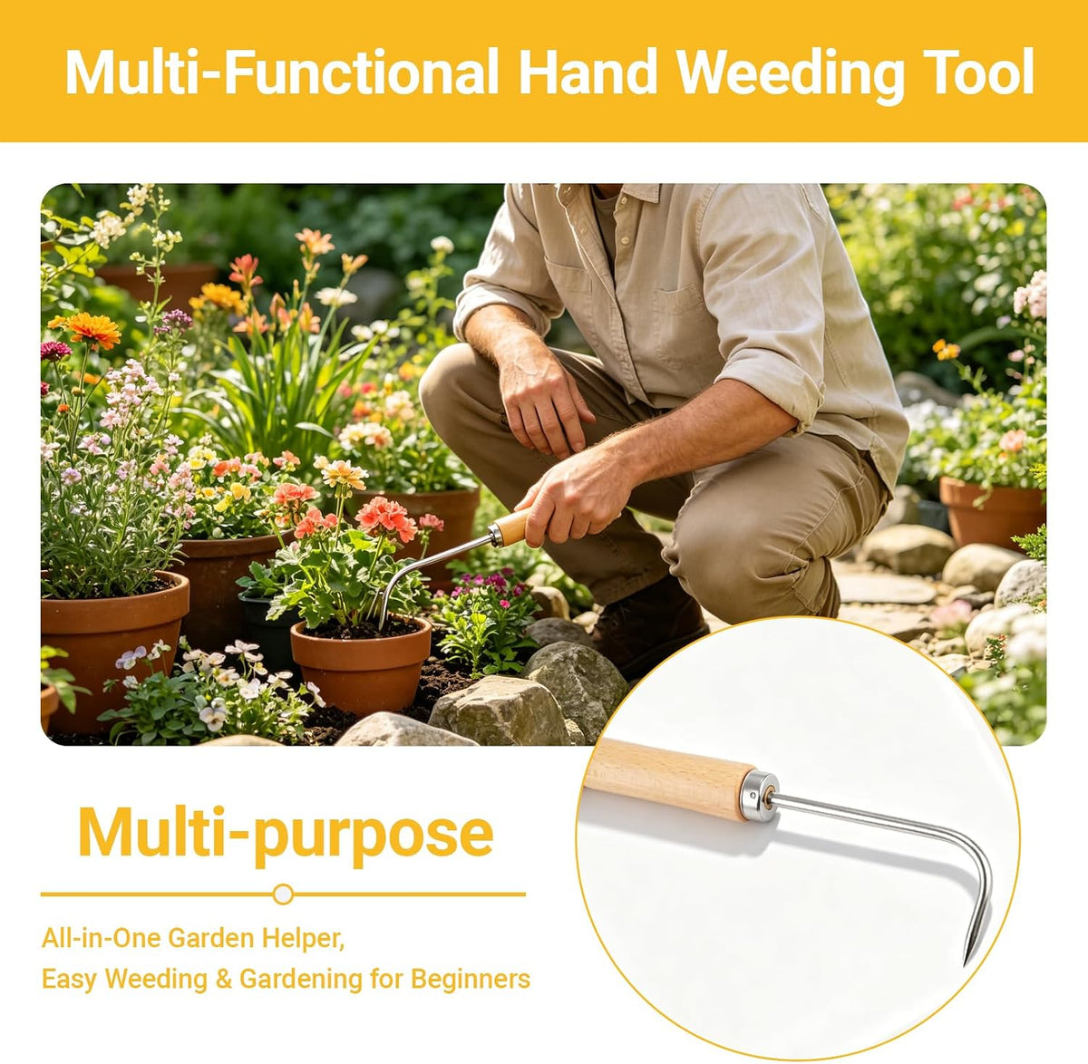 Dandelion Weeder Pitchfork Tool with Ergonomic Handle