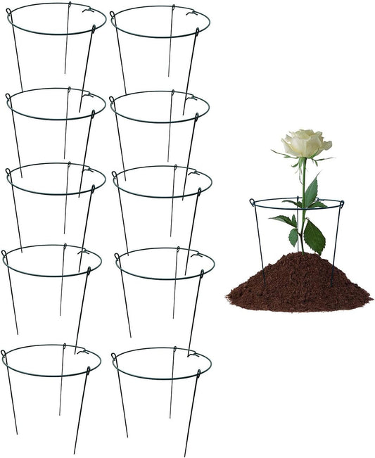 10 Pack 10" Wide x 16" High Peony Cage Rings Garden Plant Support Brace Round Metal Plant Stakes Rings, Strong Large Garden Supports for Flowers, Peonies, Rose, Lily