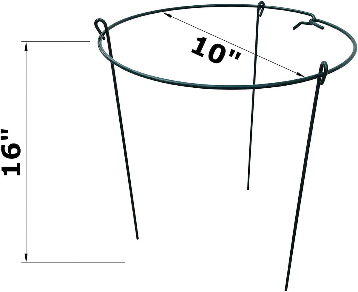 10 Pack 10" Wide x 16" High Peony Cage Rings Garden Plant Support Brace Round Metal Plant Stakes Rings, Strong Large Garden Supports for Flowers, Peonies, Rose, Lily