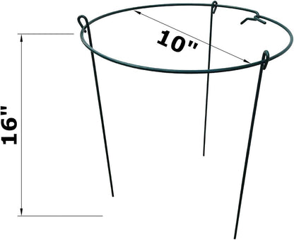 10 Pack 10" Wide x 16" High Peony Cage Rings Garden Plant Support Brace Round Metal Plant Stakes Rings, Strong Large Garden Supports for Flowers, Peonies, Rose, Lily