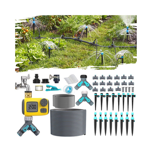 100FT Drip Irrigation System Kit with Water Timer for Garden
