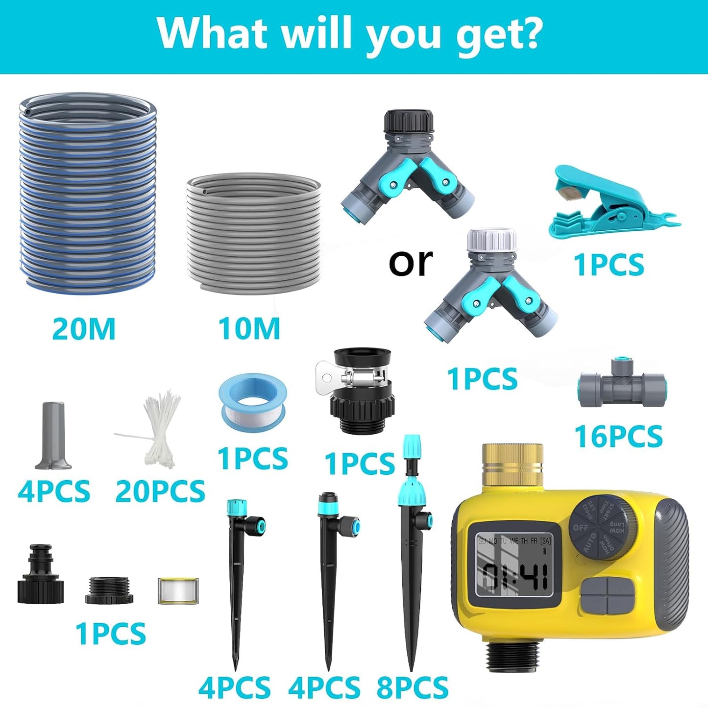 100FT Drip Irrigation System Kit with Water Timer for Garden